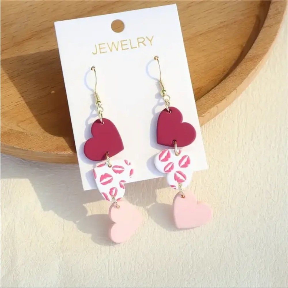 Valentine Kiss and Heart Dangle Earrings